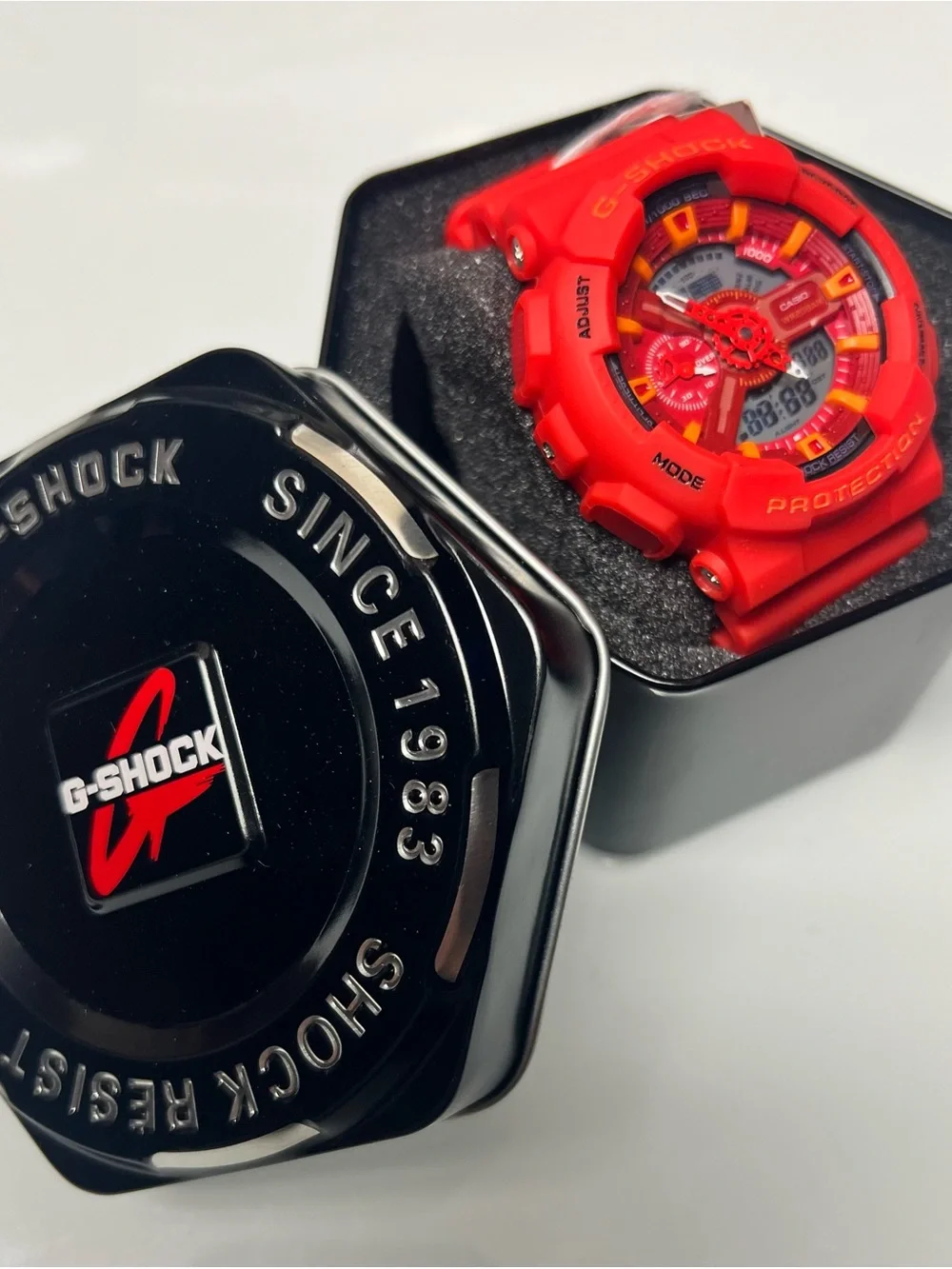 G-Shock Red Watch with Yellow Accents